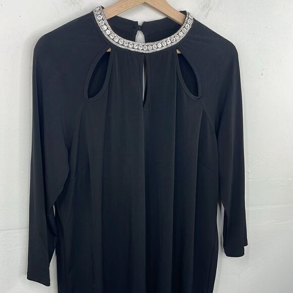 MOA MOA Black Rhinestone Neckline Blouse Cutout Neckline Glam Goth 3/4 Sleeve 1X - Picture 2 of 12